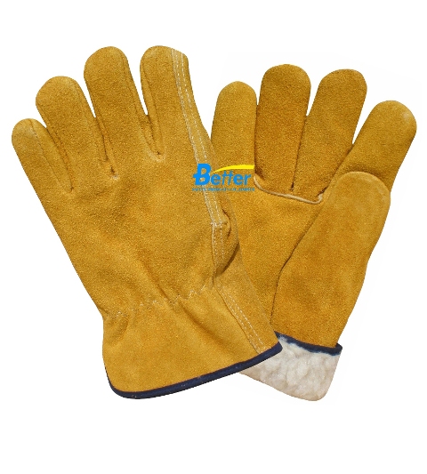 Warm Winter Golden Cow Split Leather Driver Gloves (BGCD202W)