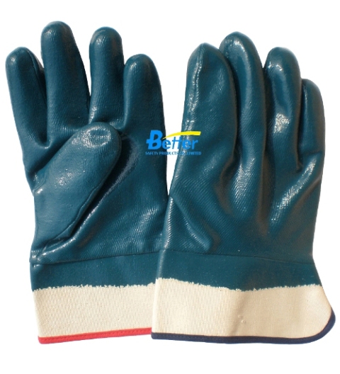 Blue Heavyduty Nitrile Coated Work Gloves-Safety Cuff (BGNC204)