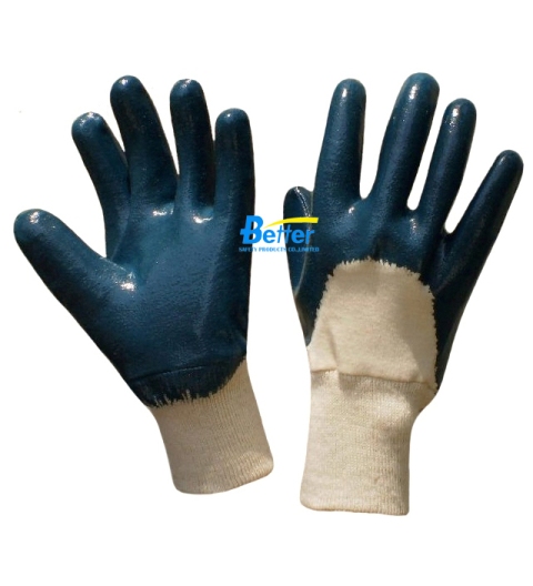 Blue Heavyduty Nitrile Coated Gloves-Knit Wrist (BGNC201)