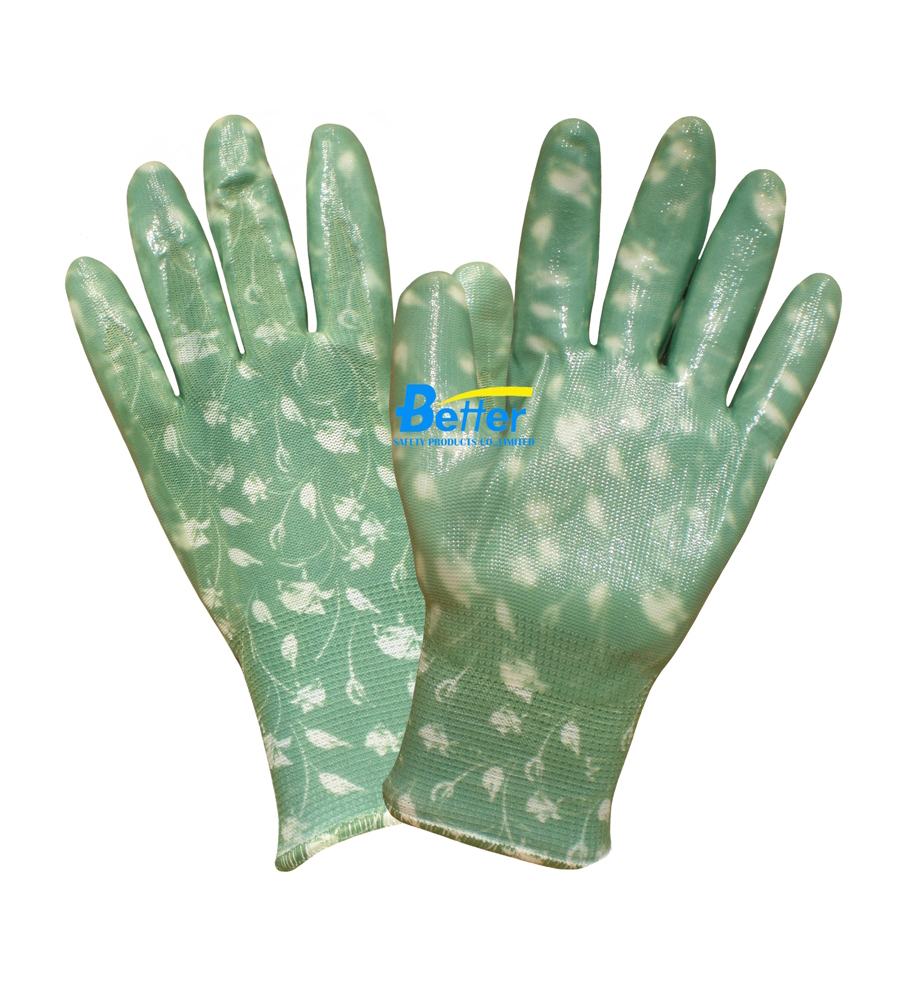 BGNC306 / Green Polyester Nitrile Coated Work Gloves