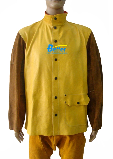 BWJ- 2830-Grain Cowhide Body Welding Jacket With Split Cowhide Sleeves