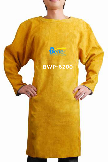 BWP-6200-Super Strong Golden Split Cowhide Leather Welder Apron with Long Sleeve