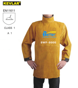 BWP-8000-Super Strong Golden Split Cowhide Leather Welder Apron with Long Sleeve