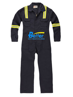 BFRC110 - Black Fire Retardant Coverall with Reflective Tapes, Safety Coverall