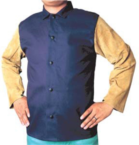 BCFR101 - Leather Sleeves Blue FR Cotton Fire Retardant Clothing,Welding Jacket