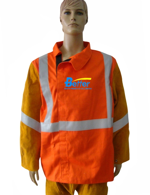 BCFR102-Leather Sleeves FR Cotton Fire Retardant Clothing with Reflective Tape