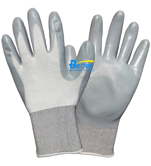 100% Nylon Lining Nitrile Smooth Dipped Work Glove(BGNC301N)