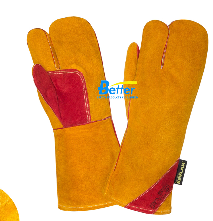 Deluxe Aramid Fiber Sewn Cow Split Leather Welding Gloves(BGCW328W)